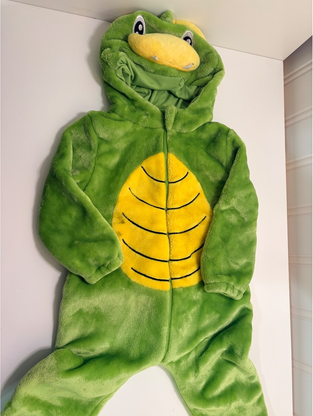 Green Dinosaur Dragon Plush Hooded Romper Jumpsuit Halloween Costume Size 90